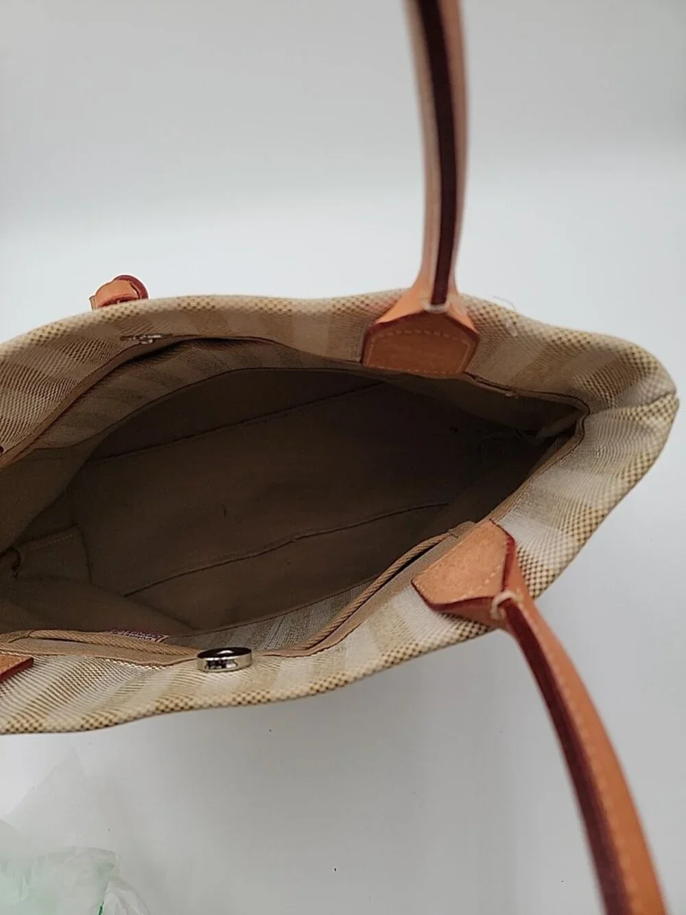 Vintage Dooney And Bourke Striped Tassel Tote Bag Leather Trip Beige & Creme - Picture 16 of 16